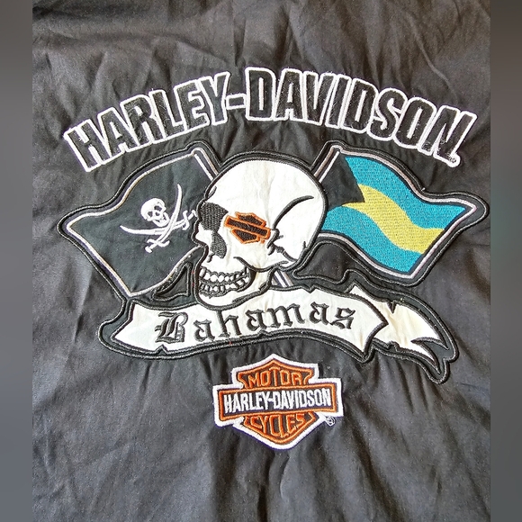 Harley-Davidson Bahamas Patch Women’s Size Large Shirt Black Cotton Button - Picture 3 of 9